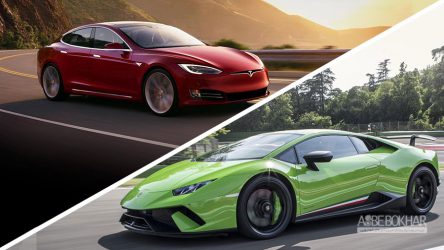رقابت دیدنی تسلا مدل S و لامبورگینی پرفورمانته +ویدیو