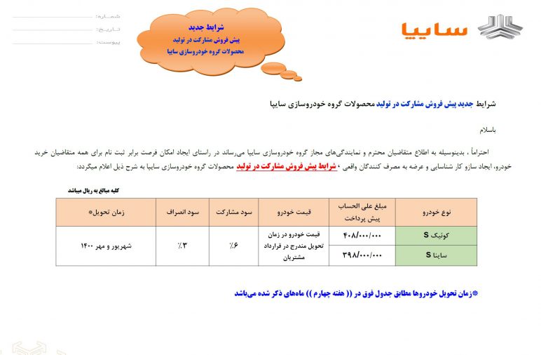 شرایط فروش سایپا