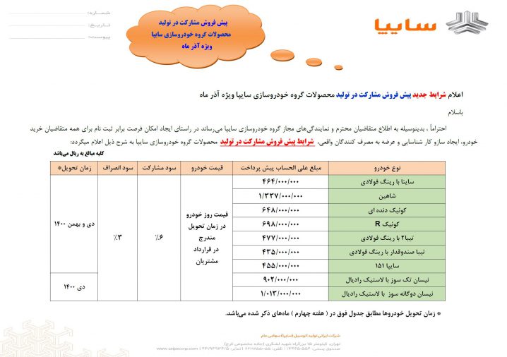 شرایط فروش سایپا
