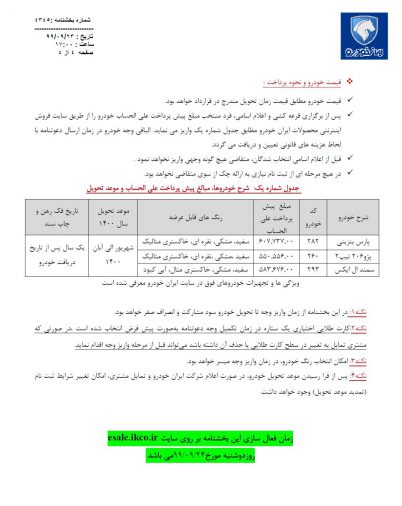 شرایط فروش ایران خودرو