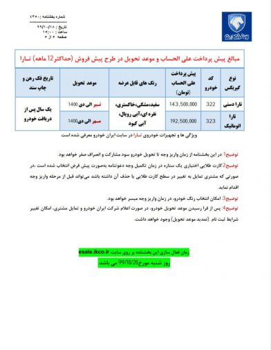 شرایط فروش تارا