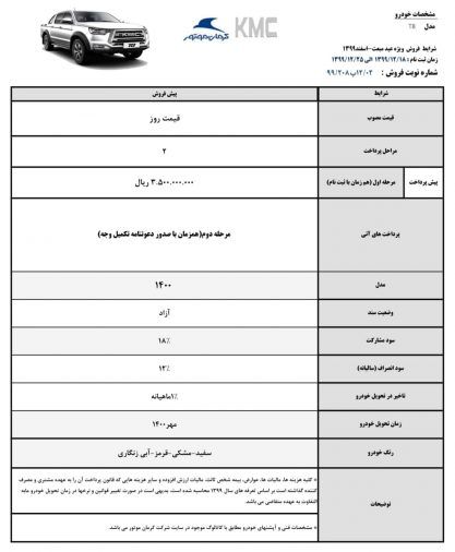 شرایط فروش جدید KMC T8