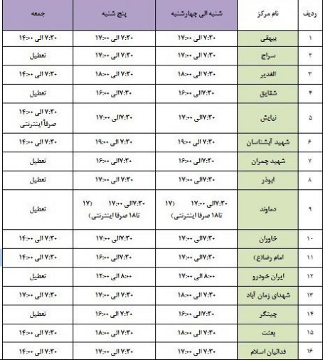برنامه و ساعت کاری مراکز معاینه فنی در تهران