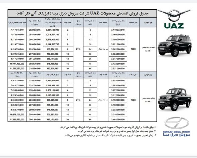 شرایط فروش اقساطی محصولات یواز سروش دیزل