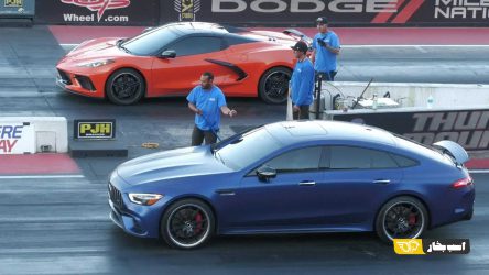 درگ کوروت C8 و مرسدس AMG GT 63 در پیست + ویدیو