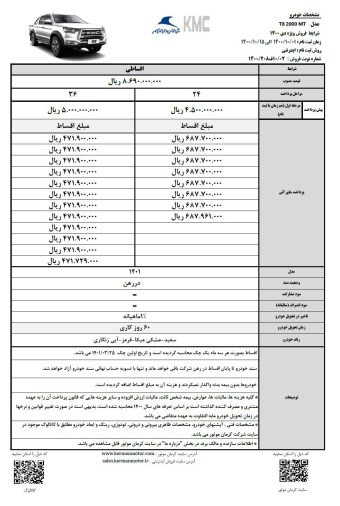 شرایط فروش 4 محصول کرمان موتور اعلام شد - دی 1400