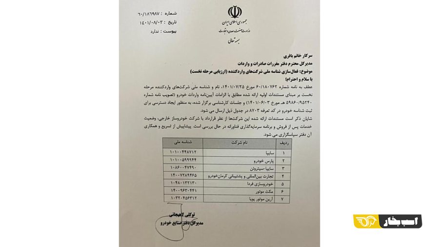 ثبت سفارش واردات خودرو