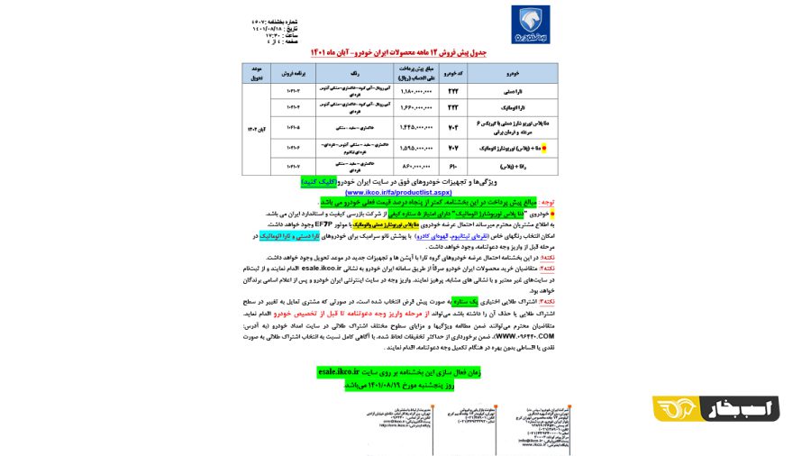 شرایط فروش یکساله 5 محصول ایران خودرو - آبان 1401