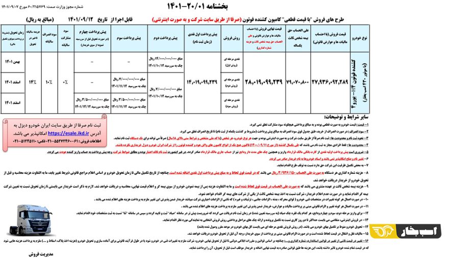 شرایط فروش فوتون H4 اعلام شد - آذر 1401