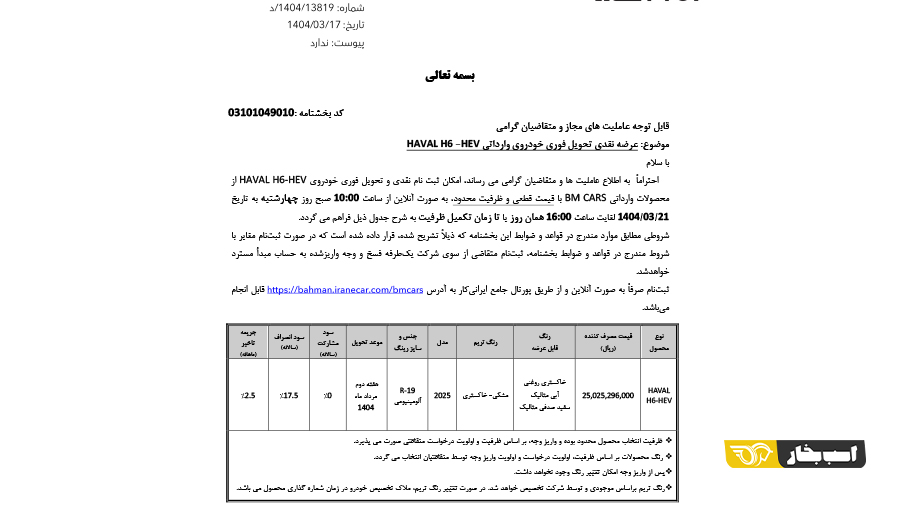 شرایط فروش هاوال H6