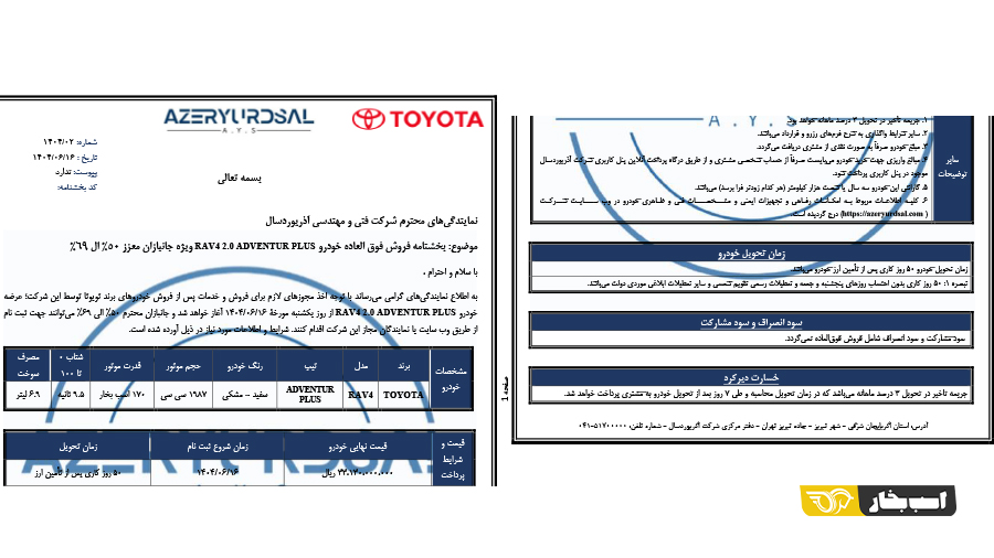شرایط فروش راو4 آذریوردسال شهریور 1404