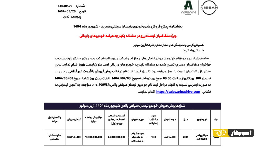 شرایط فروش نیسان سیلفی مرداد 1404