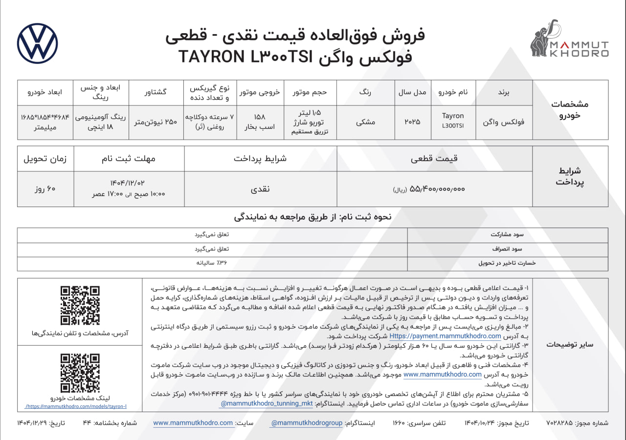 شرایط فروش تایرون اسفند 1404