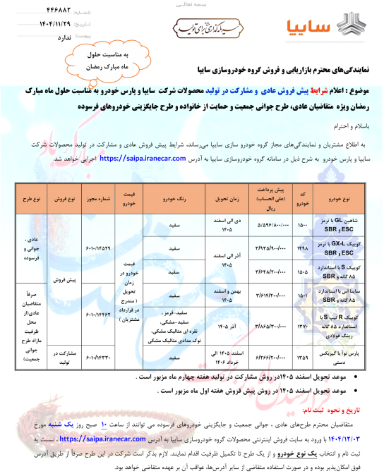 شرایط فروش سایپا اسفند 1404