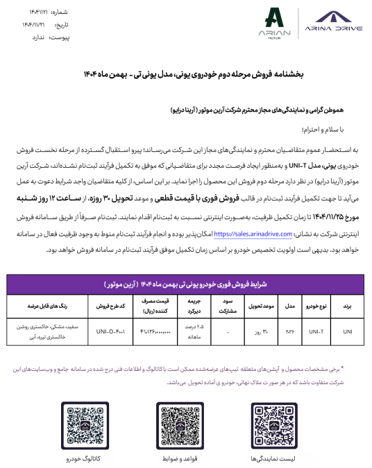 شرایط فروش یونی تی uni-t بهمن 1404