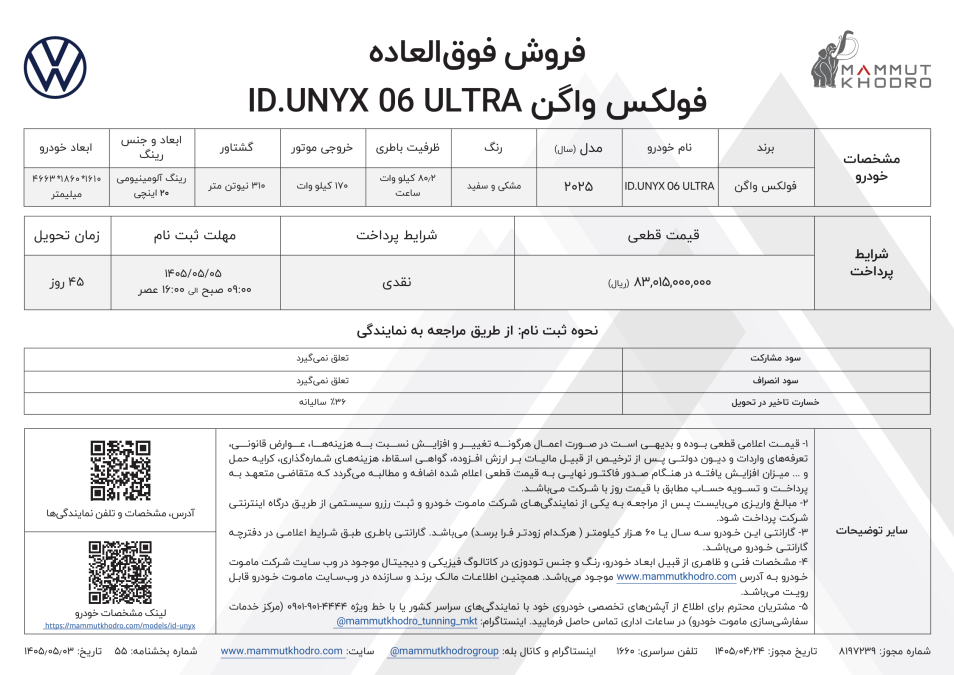 شرایط فروش فولکس واگن ID.UNYX اولترا مرداد 1405