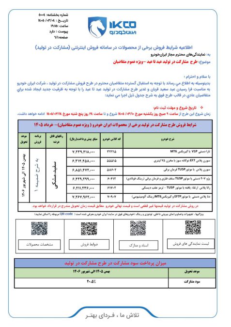 شرایط فروش ایران خودرو خرداد 1405