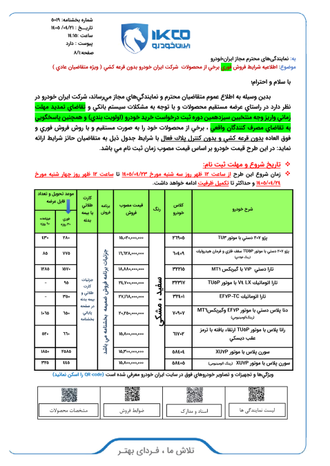 شرایط فروش ایران خودرو تیر 1405