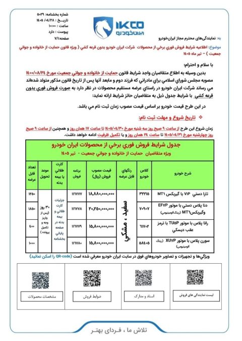 شرایط فروش ایران خودرو تیر 1405