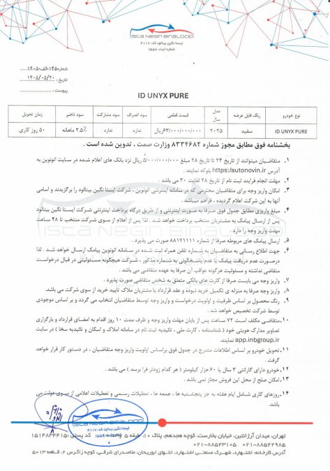 شرایط فروش فولکس واگن آی دی یونیکس پیور اتونوین مرداد 1405